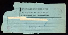 Telegrama de Amezúa a Julio Urquijo con el mensaje Pemán ausente conforme sesión 29