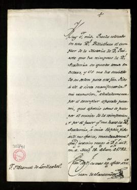 Carta de Juan de Santander a Manuel de Lardizábal y Uribe de agradecimiento por el envío de los d...