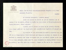 Carta del obispo de Madrid-Alcalá a Julio Casares para trasladarle que lamenta no poder asistir a...