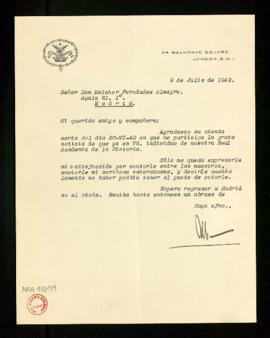 Carta del duque de Alba a Melchor Fernández Almagro en la que le agradece la suya en la que le pa...