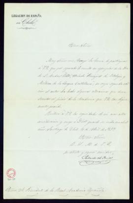 Carta de Salvador de Tavira a Francisco Martínez de la Rosa, director, con la que remite un ejemp...