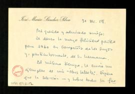 Carta de José María Sánchez-Silva a Melchor Fernández Almagro en la que le desea la mayor felicid...