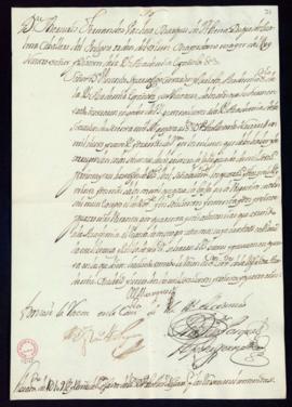 Orden del marqués de Villena de libramiento a favor de Blas Antonio Nasarre de 1019 reales y 12 m...