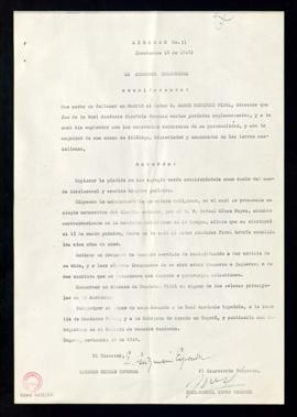 Copia del Acuerdo No. 11 de noviembre 18 de 1968 de la Academia Colombiana en memoria de Ramón Me...