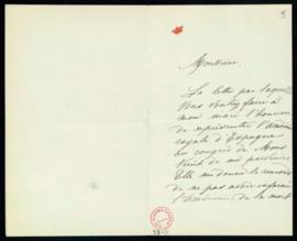 Carta de la vizcondesa de Franeau [al secretario] en la que acusa de recibo del nombramiento de s...