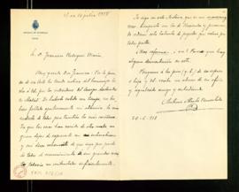 Carta de Antonio Alcalá Venceslada a Francisco Rodríguez Marín en el que le da su enhorabuena por...