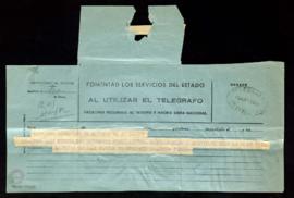 Telegrama de José María Pemán [a Julio Urquijo] en el que le indica que celebren la misa del día ...