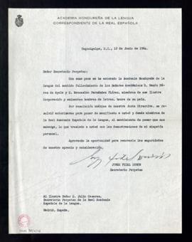 Oficio de Jorge Fidel Durón a Julio Casares para trasladar a la Academia el pésame de la Academia...