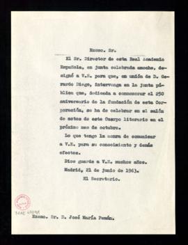 Copia sin firma del oficio de Julio Casares a José María Pemán de traslado de su designación para...