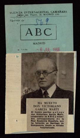Recorte del diario ABC con la noticia del fallecimiento de Victoriano García Martí