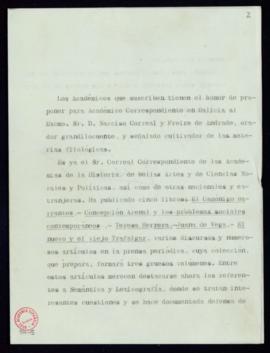 Propuesta de Narciso Correal y Freyre de Andrade como académico correspondiente en Galicia