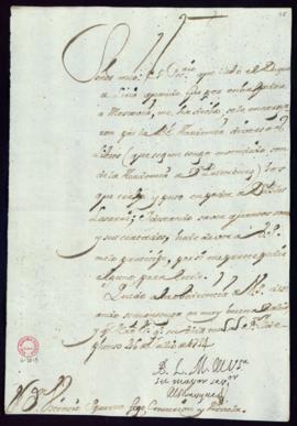 Carta del marqués de Villena [Mercurio Antonio López Pacheco] a Vincencio Squarzafigo en la que p...