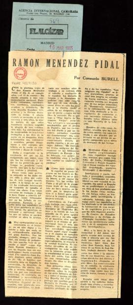 Recorte del diario El Alcázar con el artículo Ramón Menéndez Pidal, por Consuelo Burell