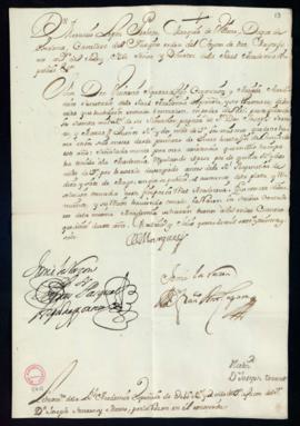 Orden del marqués de Villena del libramiento a favor de José Torrero y Marzo de 15 reales y 2 mar...