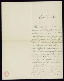 Carta de Juan Justiniano al secretario [Manuel Bretón de los Herreros] en la que acusa recibo de ...