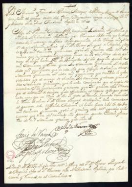 Orden del marqués de Villena de libramiento a favor de Tomás Pascual de Azpeitia de 2356 reales y...