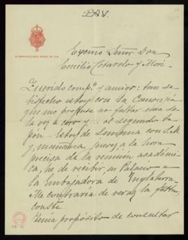 Carta del conde de las Navas, bibliotecario mayor de S. M., a Emilio Cotarelo en la que le dice q...