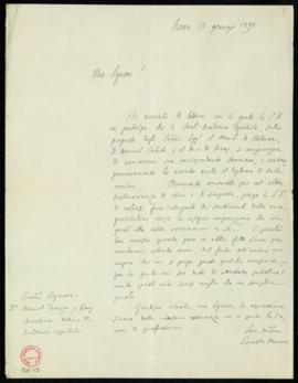Carta de Ernesto Monaci al secretario, Manuel Tamayo y Baus de traslado del agradecimiento a la A...