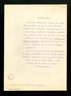 Copia sin firma del oficio del secretario a Ramón Cabanillas de traslado de su designación como m...