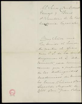 Carta del barón de Japurá [Miguel María Lisboa] a Manuel Tamayo y Baus, secretario, de agradecimi...
