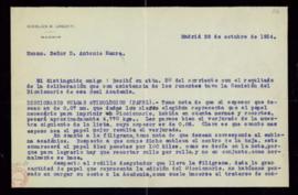 Carta de Nicolás M. Urgoiti a Antonio Maura en la que acusa recibo de su carta e indica que ha to...