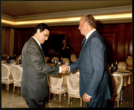 Juan Carlos I saluda al presidente de la Fundación pro Real Academia, Jaime Caruana