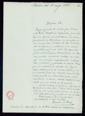 Carta de Ramón D. Perés al secretario con la que remite un ejemplar de su nueva obra Historia de ...