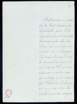 Carta de la condesa del Vado al conde de Cheste en la que ruega que autorice la entrega al marqué...