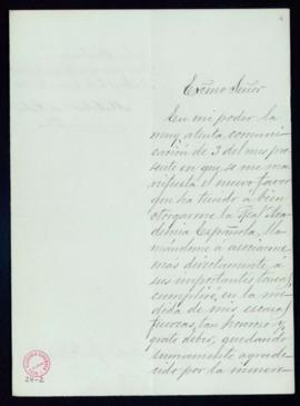 Carta de Melchor de Palau al secretario [Mariano Catalina] de agradecimiento a la Academia por su...