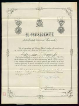Diploma de la condecoración de cuarta clase del Busto del Libertador a Estanislao J. Siennicki