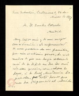 Carta de Julio de Urquijo a Emilio Cotarelo en la que se disculpa por el retraso en agradecer el ...