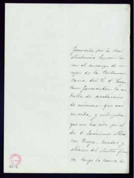 Carta de Francisco Rodríguez Marín al secretario [Mariano Catalina] en la que comunica que ha env...