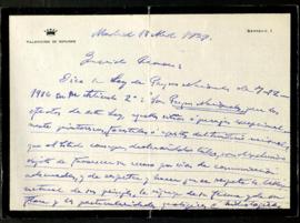 Carta de Pedro Pidal, marqués de Villaviciosa de Asturias, a Ramón Menéndez Pidal en la que repro...