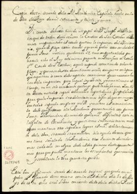 Copia del acuerdo de la Real Academia Española, de 10 de mayo de 1725, por el que se aumentó la a...