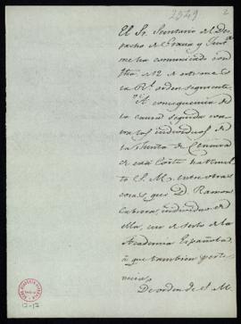 Oficio del duque de San Carlos de traslado de la Real Orden de 12 de octubre de 1814 de cese de R...