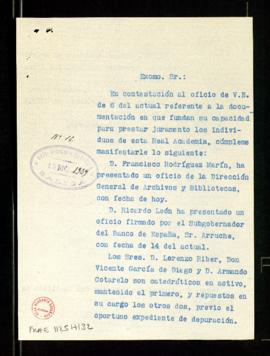 Copia del oficio del secretario al secretario del Instituto de España sobre los documentos enviad...