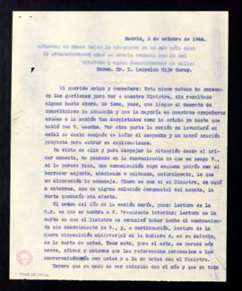 Copia de la carta de Julio Casares a Leopoldo Eijo con la que incluye un borrador de la comunicac...