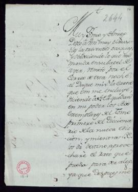 Carta de Ignacio de Ahedo a Fran[cis]co Ant[oni]o de Angulo en la que le confirma el envío al duq...