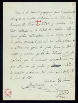 Propuesta firmada por Aureliano Fernández-Guerra, Manuel Cañete y Manuel Tamayo y Baus de José Ro...