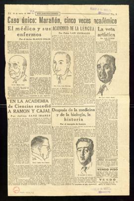Recorte de prensa del diario Ya con el artículo Caso único: Marañón cinco veces académico