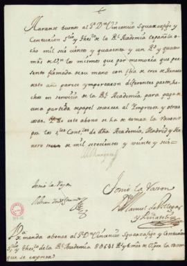 Orden del marqués de Villena de abono a Vincencio Squarzafigo de 80 641 reales y 4 maravedíes de ...