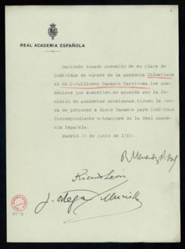 Propuesta de Guillermo Camacho Carrizosa como académico correspondiente extranjero