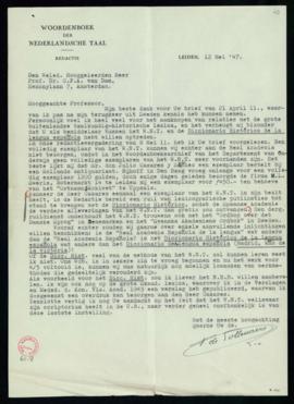 Carta de F. de Tollenaere a C. F. Adolf van Dam sobre el Diccionario Histórico de la Lengua española