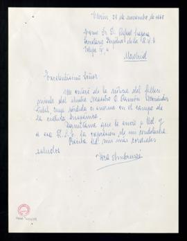 Carta de Vera Ambruzzi a Rafael Lapesa, secretario de la Real Academia Española, en el que le env...