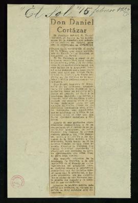 Recorte del diario El Sol de 15 de febrero de 1927, con la noticia del fallecimiento de Daniel de...