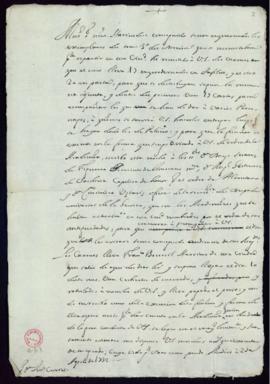 Minuta de la carta de Vincencio Squarzafigo a Juan Curiel de notificación del envío [a Sevilla] d...