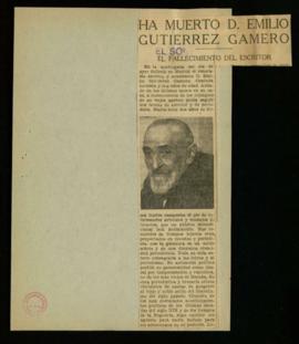 Recorte del diario El Sol con la necrología del escritor Emilio Gutiérrez-Gamero