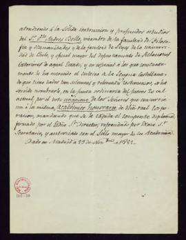 Certificado del acuerdo tomado en la junta de 20 de noviembre de 1851 de nombramiento de Andrés B...