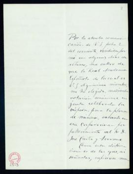 Carta de José M[aría] de Pereda al secretario, Manuel Tamayo y Baus, de agradecimiento a la Acade...