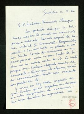 Carta de Pablo de Azcárate a Melchor Fernández Almagro en la que le dice que quería escribirle de...